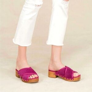 M. Gemi The Mariella Suede Strappy Wooden Clogs Size US 9